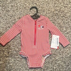 Old Navy Red Checkered Baby Bodysuit
